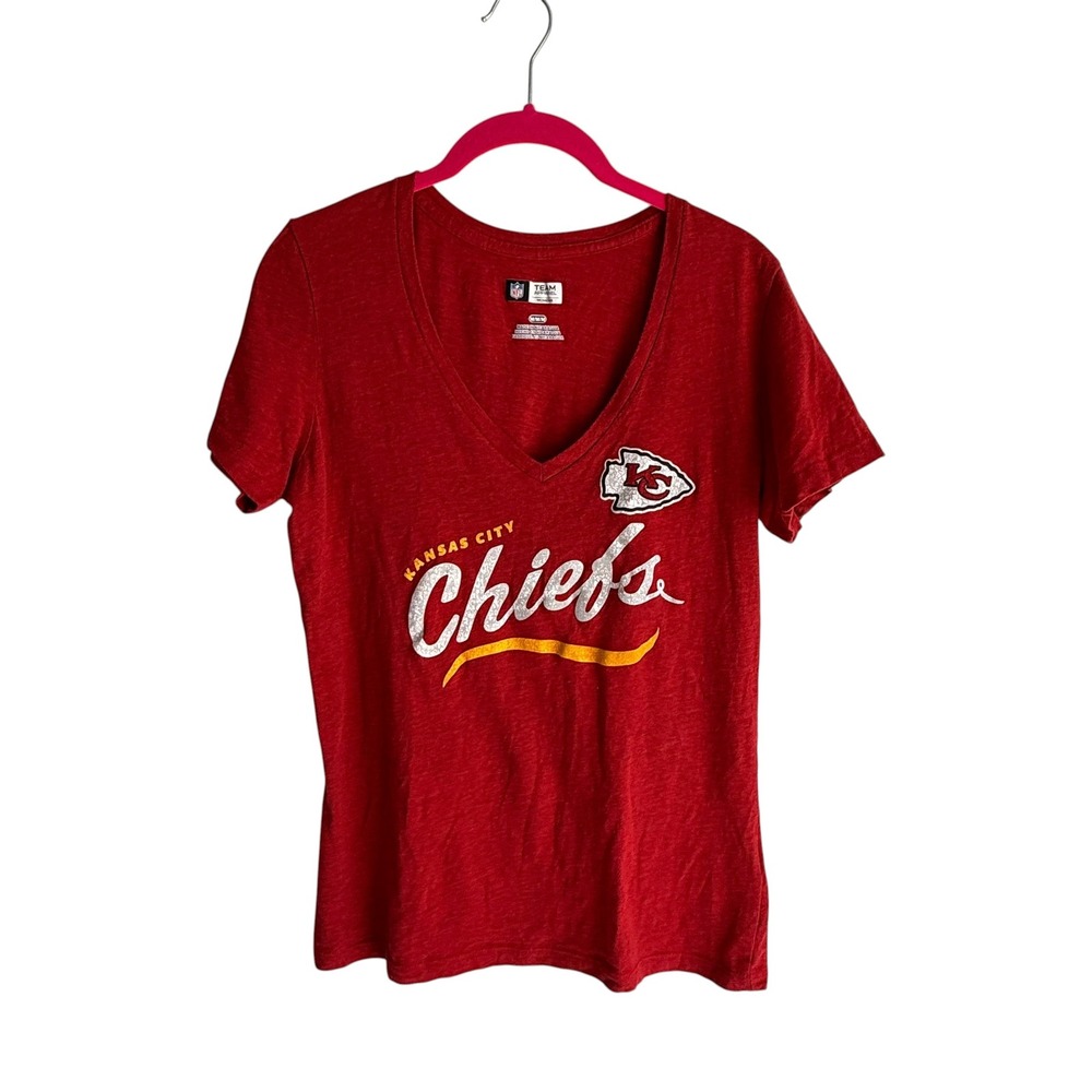 NFL TEAM KANSAS CITY CHIEFS Red V-Neck Ladies Football Sports Fan T-Shirt, M